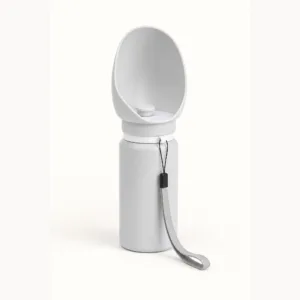 Light grey 550 ml dog travel water bottle with wide oval drinking bowl