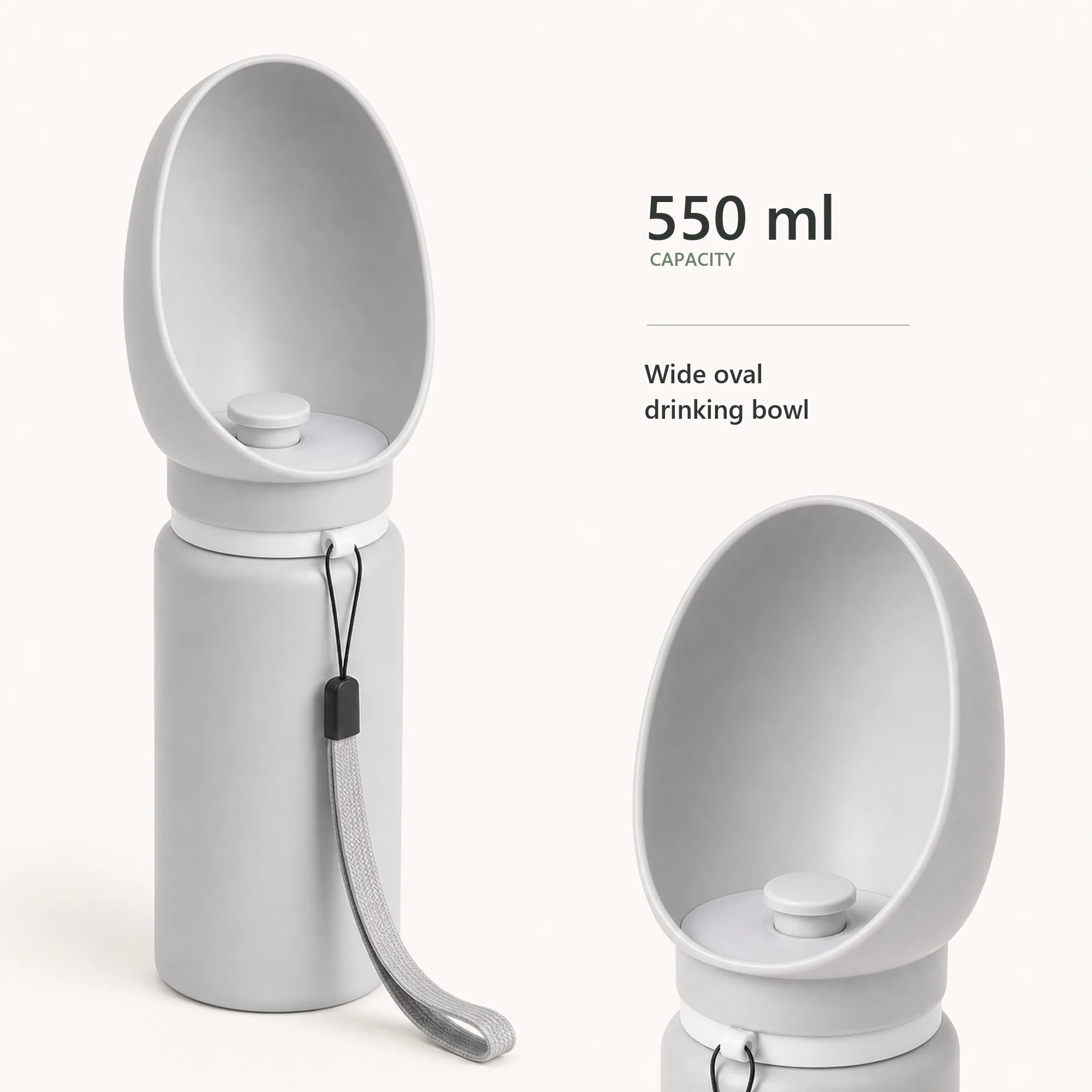 550 ml fixed-height pet travel water bottle with wide oval drinking bowl