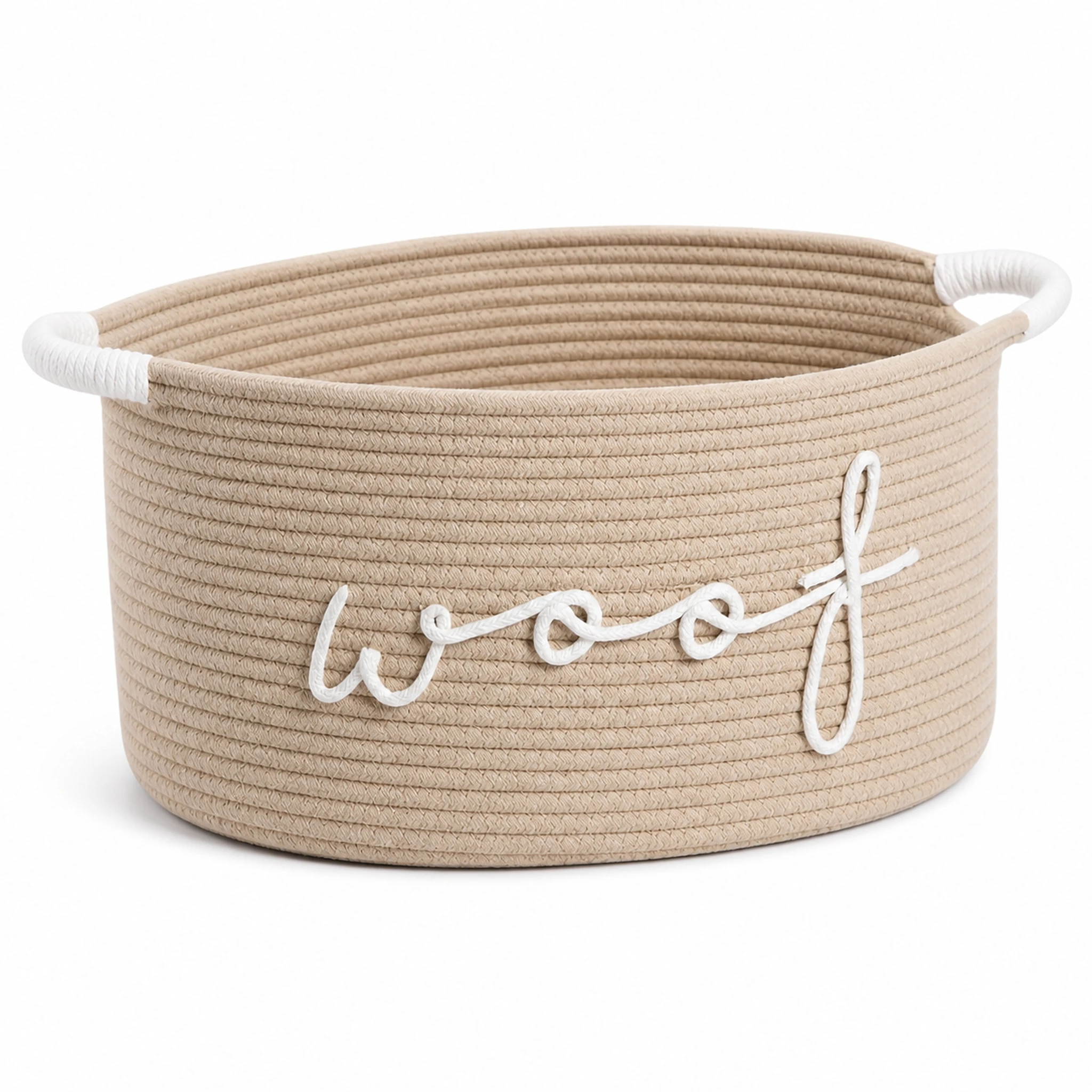Rope texture, wrapped handles and woof detail on basket
