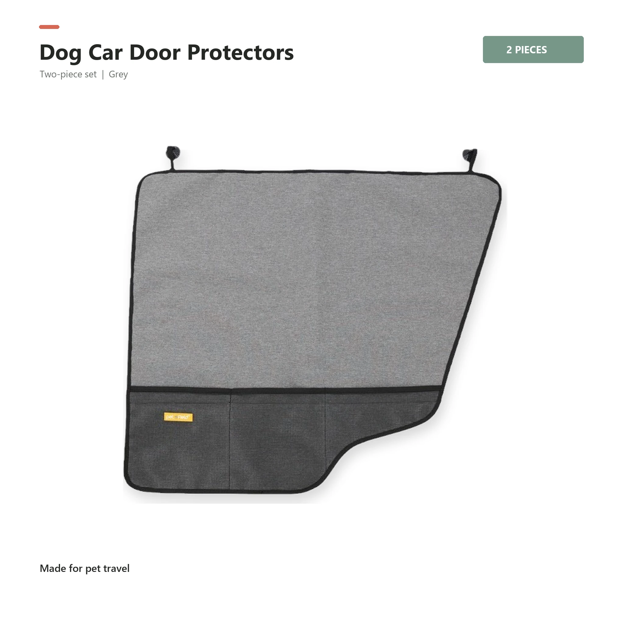 Grey two-piece dog car door protector set on a warm white background