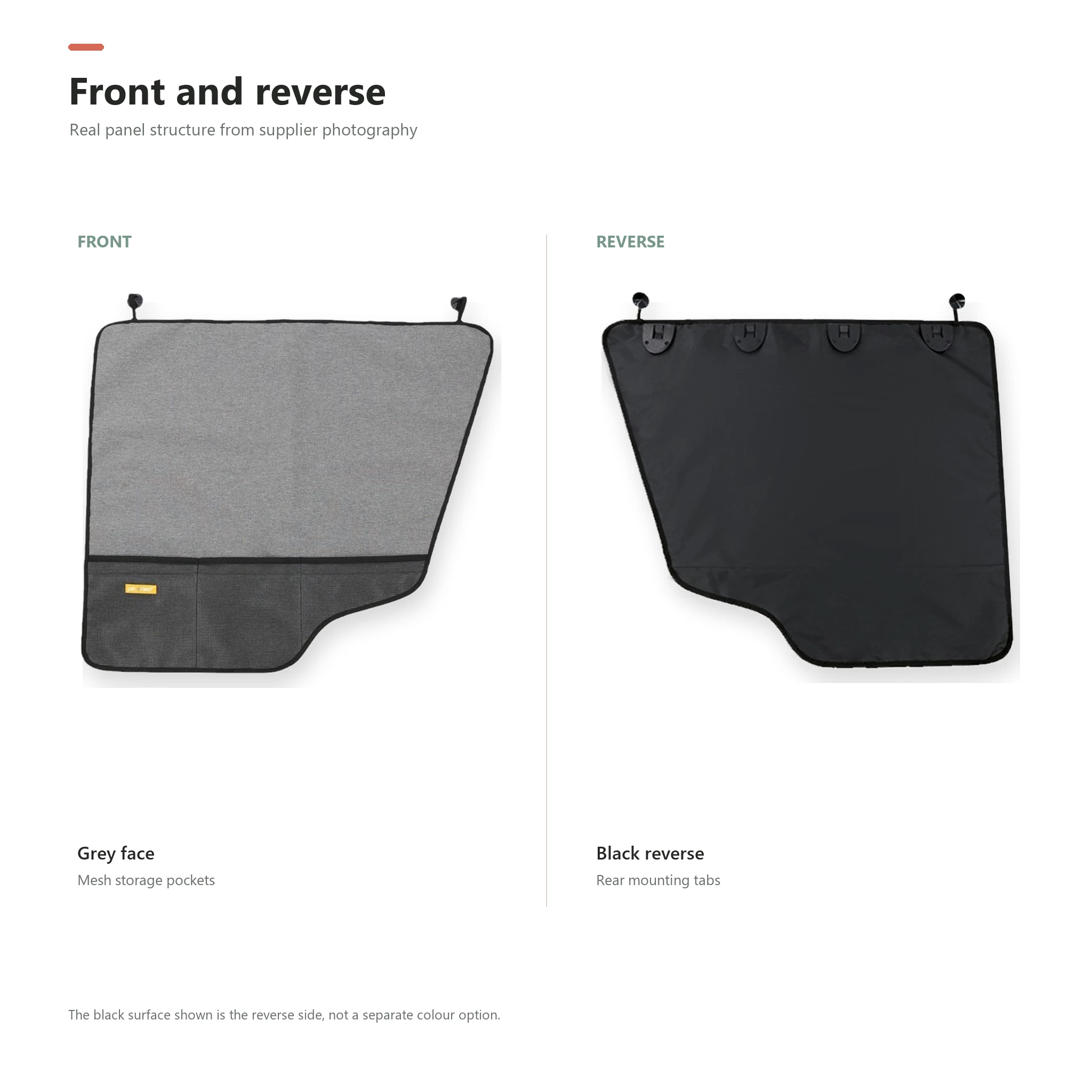 Front grey side and black reverse side of a dog car door protector panel
