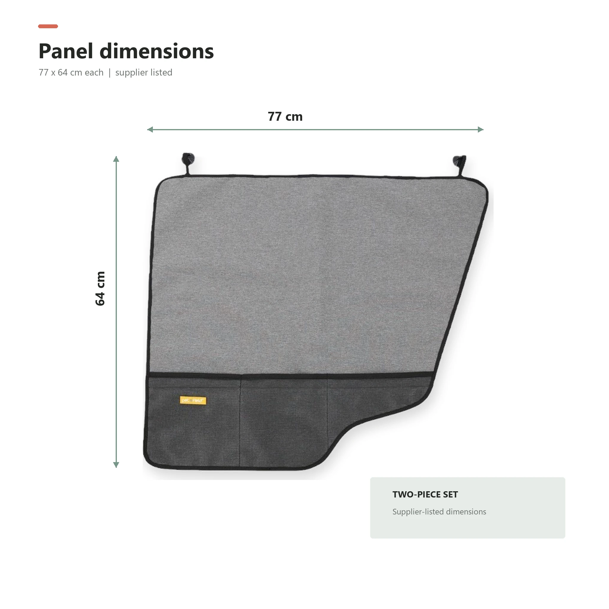 Dog car door protector panel with supplier-listed 77 by 64 cm dimensions