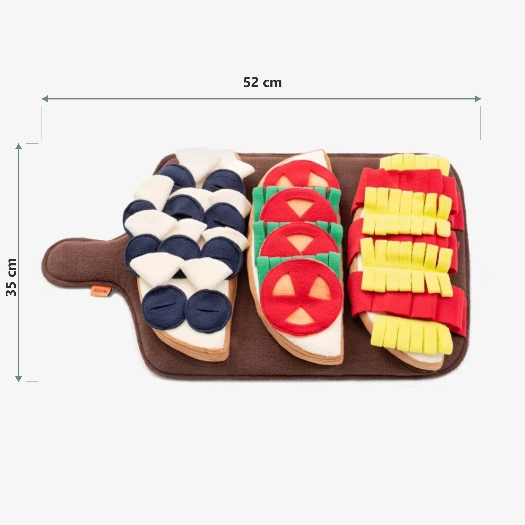 Food-platter dog snuffle mat with supplier-listed 52 by 35 cm dimensions